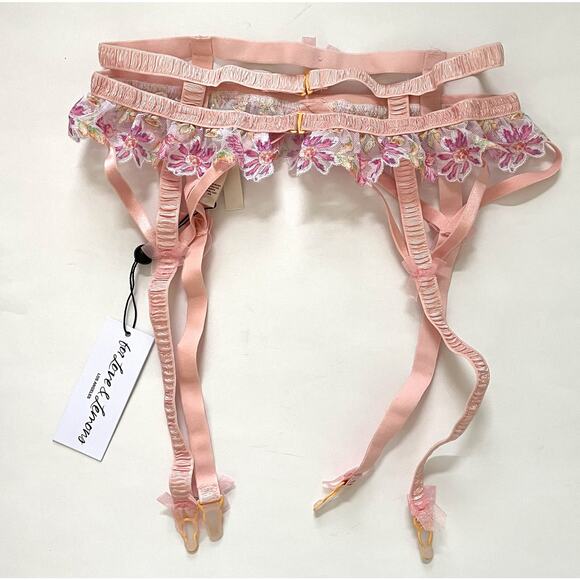For Love & Lemons Floral Lace Garter Belt Pink Size Small NEW - Picture 2 of 11